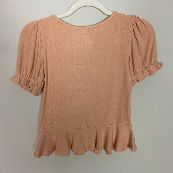 Lulus Square Neck Peplum Hem Ribbed Cropped T Shirt Ruffle Womens Small S - Picture 7 of 8